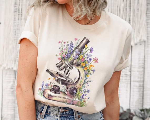 Floral Microscope Shirt, Microbiology Lab Tech Tshirt, Plant Scientist T-Shirt, Gift For STEM Teacher, Medical Science Phd Graduation Gift