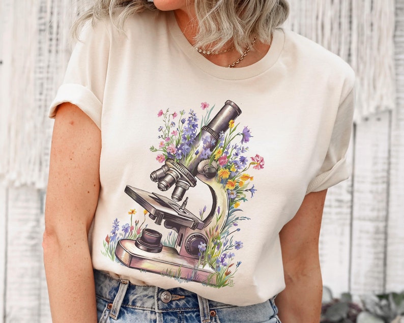 floral microscope shirt, perfect for any lab tech, stem teacher, plant researcher, microbiologist or pathologist.