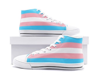 Transgender shoes; Trans mtf ftm pride high top canvas sneakers; LGBTQ shoes for pride parade; Queer clothing for trans daughter son friend