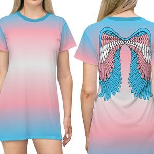 Transgender t-shirt dress; MTF trans pride sleep shirt; Angel wings pajama dress; Transgender flag womens night shirt; Pride parade outfit