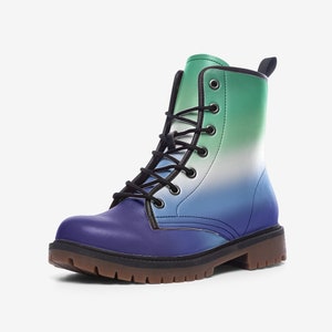 Gay MLM boots; Vincian pride flag vegan leather combat shoes; LGBT pride outfit for pride parade; LGBTQ clothing, Unisex boots