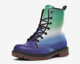 Gay MLM Boots; Vincian Pride Flag Vegan Leather Combat Shoes; LGBT Pride Outfit For Pride Parade; LGBTQ Clothing, Unisex Boots