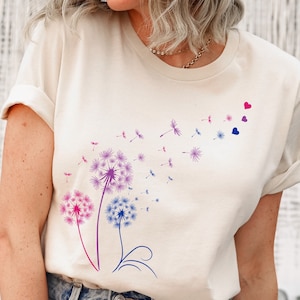 Subtle Bisexual Dandelion Shirt Bi Pride Wildflower Shirt Discreet Pride Clothing Floral Tshirt LGBTQ Pride Month Gift For Bisexual