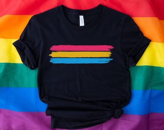 Grunge Pansexual Flag Shirt, Pan Pride T-Shirt, Coming Out Gift For Pansexual Daughter Son, LGBTQ Apparel, Brushstroke LGBT Clothing