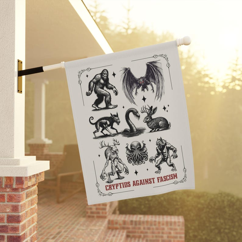 Cryptid Flags Cryptids Against Fascism Garden Flag, Anti Trump Cryptozoology Yard ...
