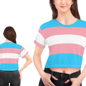 Transgender Crop Top, MTF Transgender Flag Cropped Shirt, Trans Pride Parade Outfit, Gift For Trans Daughter, Pride Month Festival Top
