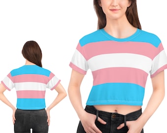 Transgender Crop Top, MTF Transgender Flag Cropped Shirt, Trans Pride Parade Outfit, Gift For Trans Daughter, Pride Month Festival Top