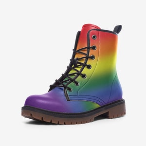 Rainbow LGBTQ pride boots; Gay LGBT pride flag vegan leather combat shoes; Pride outfit for pride parade; LGBTQIA clothing, Unisex boots