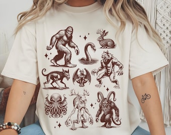 Cryptid Folklore Comfort Colors Shirt, Cryptozoology T-Shirt, Fantasy Weirdcore Tshirt, Retro Cryptidcore Gift For Mythology Lovers