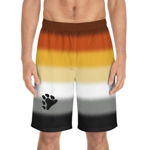 Bear Pride Swimwear Gay MLM Pride Swim Shorts Bear Flag Summer Shorts Bear Brotherhood Outfit Board Shorts With Pockets Bear Pride