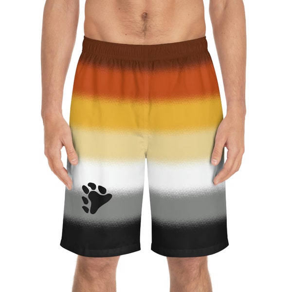 Bear Pride Bademode Gay MLM Pride Badeshorts Bär Flagge Sommer Shorts Bär Bruderschaft Outfit Boardshorts mit Taschen Bär Stolz