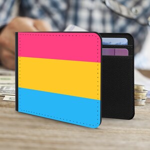 Cartera con la bandera pansexual; Cartera con tarjetero de piel sintética apta para veganos con el lema Pan Pride; Cartera delgada plegable con el lema LGBTQ Pride
