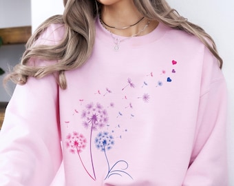 Subtle Bisexual Dandelion Sweatshirt, Bi Pride Wildflowers Shirt, Discreet LGBT Clothing, Floral Tee, LGBT Pride Month Gift For Bi Daughter