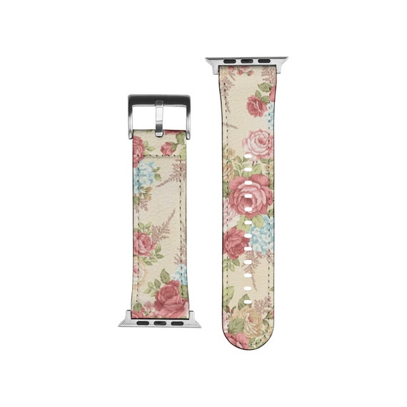 Retro Flower Watch Band For Apple iWatch, Cottagecore Floral Watch Strap, Fits all Series - 38 40 41 42 44 45 46 49 mm - Watch NOT INCL