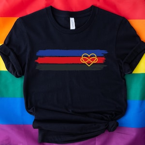 Grunge Polyamory Flag Shirt, Polyamorous Pride T-Shirt, Gift For Polyam Throuple, LGBTQ Apparel, Brushstroke LGBT Clothing
