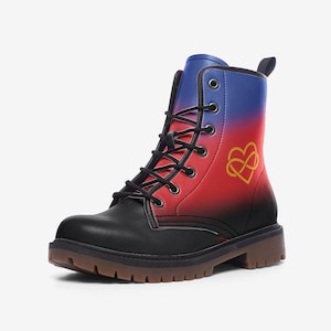 Polyamory Boots; Polyamorous Pride Flag Vegan Leather Combat Shoes; Polyam Outfit For Pride Parade; LGBT Clothing, Unisex Boots