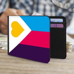 Cartera de poliamor; Cartera portatarjetas de piel sintética apta para veganos con la bandera poliamorosa tricolor; Nueva cartera delgada plegable LGBTQ con orgullo poliamoroso