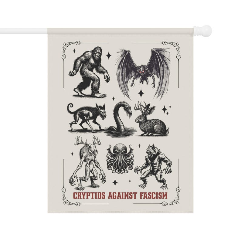 Cryptid Flags Cryptids Against Fascism Garden Flag, Anti Trump Cryptozoology Yard ...