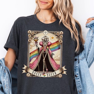 Chemise LGBT Queer Queen, t-shirt effrayant de carte de tarot squelette gay, t-shirt lunatique goth LGBT Pride, tshirt Witchy vibes, cadeau occulte drôle