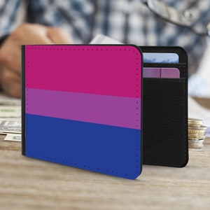 Cartera con bandera bisexual; tarjetero de piel sintética apto para veganos con el lema Bi Pride; cartera delgada plegable con el lema LGBT Pride, regalo para hijo e hija bisexuales
