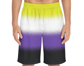 Nonbinary Swimwear, Enby Pride Swim Shorts, Non Binary Flag Summer Shorts NB Pride Outfit Board Shorts With Pockets Summer Festival Clothing