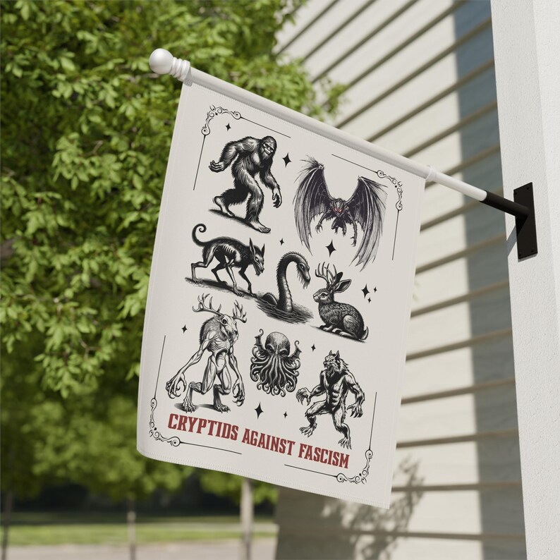 Cryptid Flags Cryptids Against Fascism Garden Flag, Anti Trump Cryptozoology Yard ...