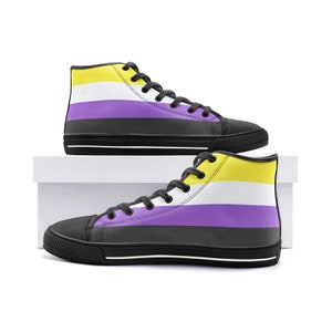 Nonbinary Shoes; Enby Pride High Top Canvas Sneakers; LGBTQ Shoes For Pride Parade Festival; Queer Clothing For Non Cis Gender Conforming