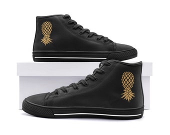 Swinger Upside Down Ananas High Top Sneakers; Swinger Lifestyle Canvas-Schuhe; Kleidung für schwingende Paare; Unisex Schuhe