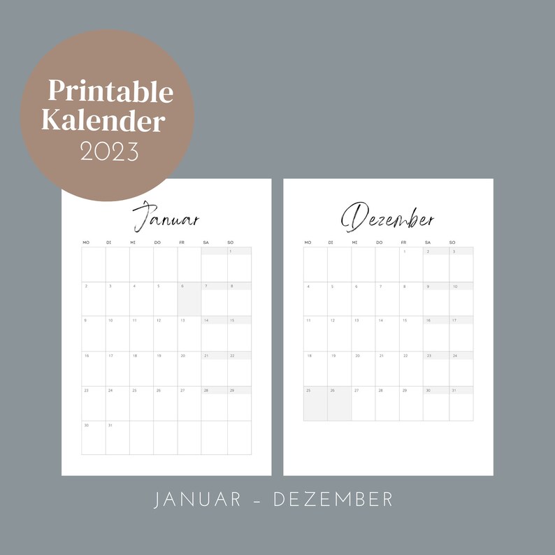 Kalender 2023 Zum Ausdrucken DIN A4 Minimalistischer - Etsy Ireland