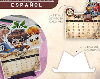 Calendrier de bureau Harry P 2026 espagnol, DXF, SVG, PNG, PDF imprimable, pour découpe et assemblage