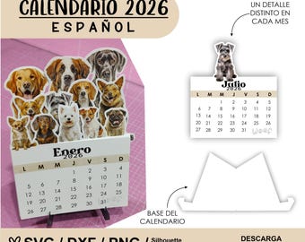 Calendario Perros ESPAÑOL 2026, para corte con plotter o a mano