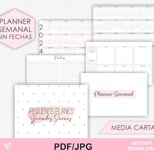 Weekly Planner without dates to Print, planner, 2024, 2025, half letter, PDF