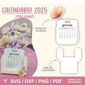 CALENDRIER FLORAL 2025 Bureau italien, DXF, svg, png, pdf, coupé et assemblé