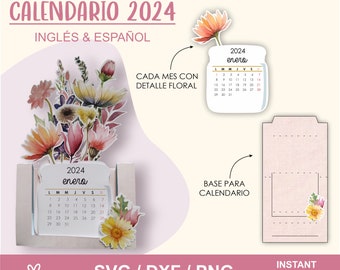 2024 Calendar, Calendar, SVG, Dxf, Cameo, Cricut, ScanNcut, flowers