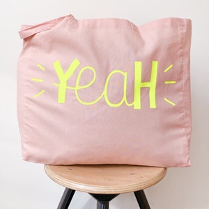 Pink Cloth Bag YeaH Illustration beach bag cloth bag NEON bag Yellow image 2