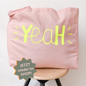 Pink fabric bag | YeaH - Illustration | Beach bag | Fabric bag | NEON | Bag | Yellow