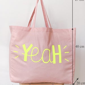 Pink Cloth Bag YeaH Illustration beach bag cloth bag NEON bag Yellow image 3