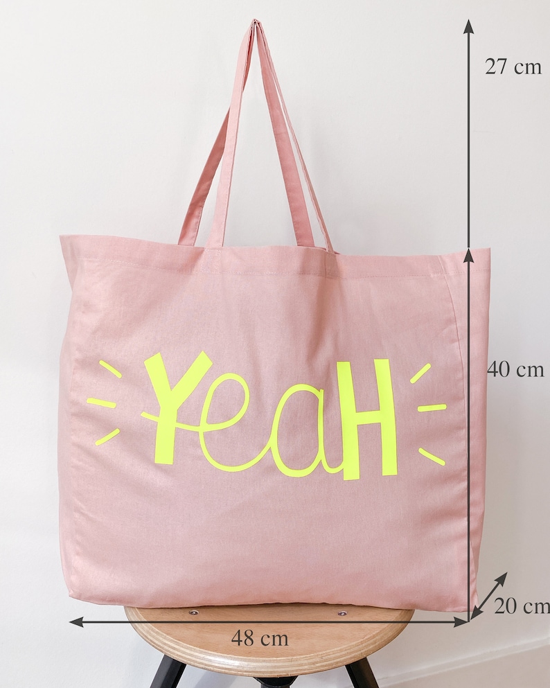 Pink Cloth Bag YeaH Illustration beach bag cloth bag NEON bag Yellow image 3