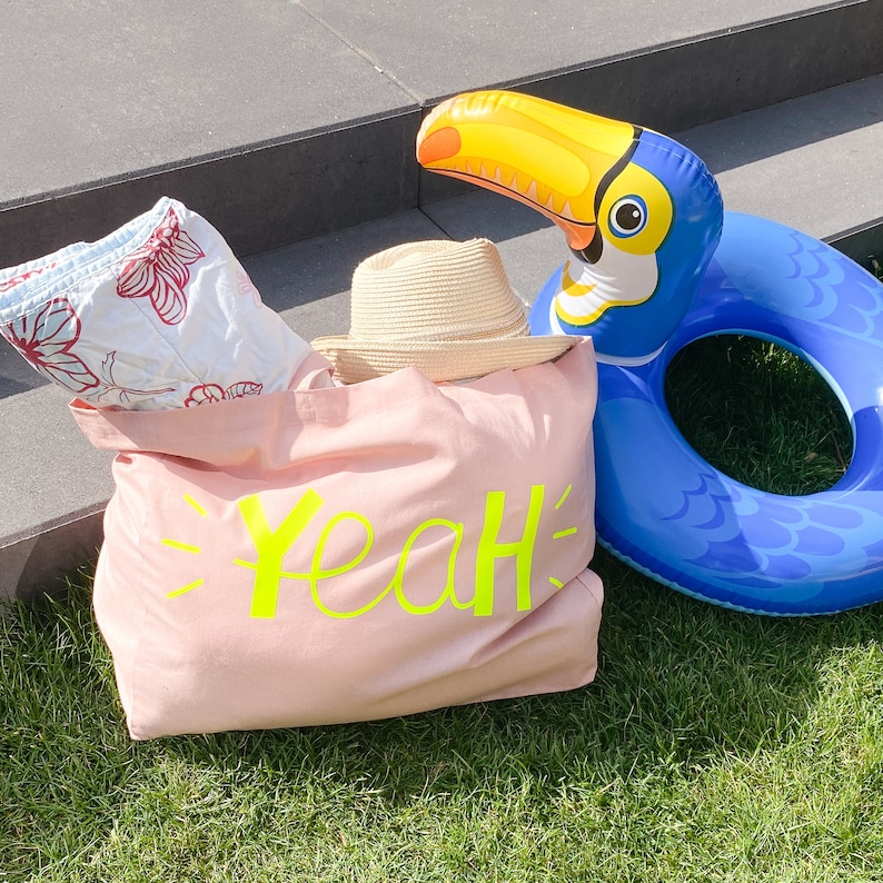 Pink Cloth Bag YeaH Illustration beach bag cloth bag NEON bag Yellow image 4