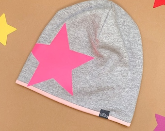 Beanie grey/pink star | Gift | Start of school | School | Kids Girls Cap