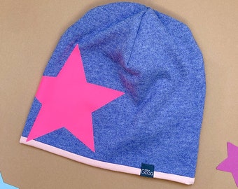 Beanie jeans/pink star | Gift | Girls Cap | Wool hat Christmas