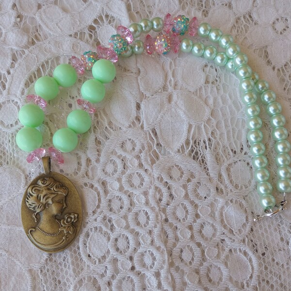 Women's shabby chic whimsical reversible beaded necklace