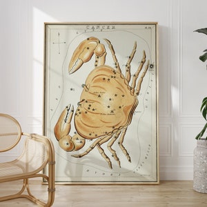 Kanker sterren sterrenbeeld kaart vintage illustratie art print, vintage kunst, astrologie kunst, gemini art print, zodiac art print, gemini