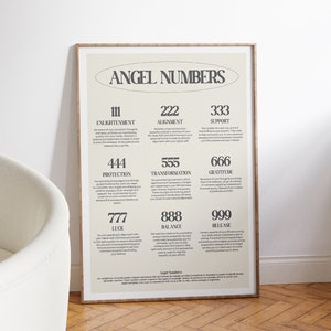 Angel Numbers Poster| Digital Download Print, 111, 222, 333, 444, trendy, angel numbers, mid century modern art