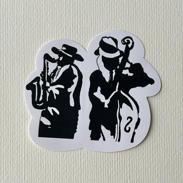 Black and White Silhouette Jazz Band Die Cut Sticker - Large Jazz Sticker - Black White Jazz Die Cut Sticker - Jazz Silhouette Sticker