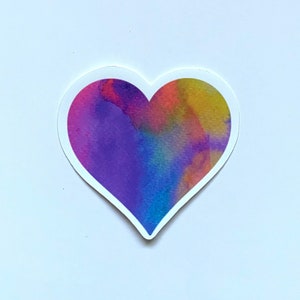 Regenboog aquarel hart gestanste sticker - Valentijnsdag sticker - liefde sticker - hart sticker - aquarel hart sticker - laptopsticker