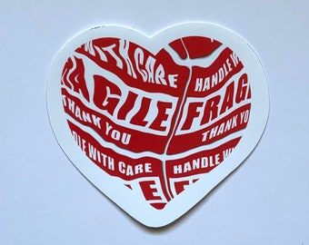 Fragile Heart Die Cut Sticker - Heart Die Cut Sticker - Fragile Heart Sticker - Valentine's Day Sticker - Journal Sticker - Laptop Sticker