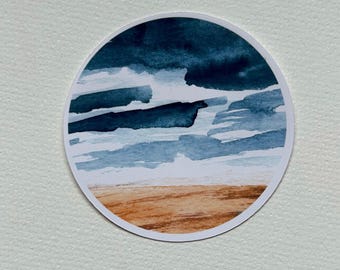 Handpainted Watercolor Beach Sticker – Coastal Sand and Sky Art