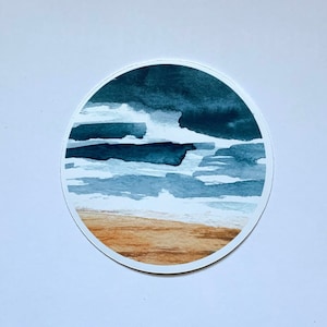 Aquarel strand gestanste sticker - strandscène - lucht en zand gestanst sticker - vakantie sticker - laptopsticker - Bullet Journal sticker