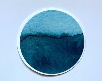 Blue Ocean Watercolor Sticker - Beach Waves Art